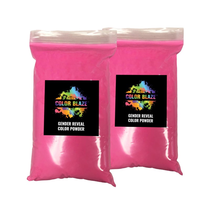 Color Blaze Pink Baby Gender Reveal Powder - 2 Pounds of Pink Colored Powder for Girl - For Motorcycle Burnout, Toss, Photoshoot, Party & Festival - Combo Pack of 2 Bags with 1 Pound - Pink - Image 1